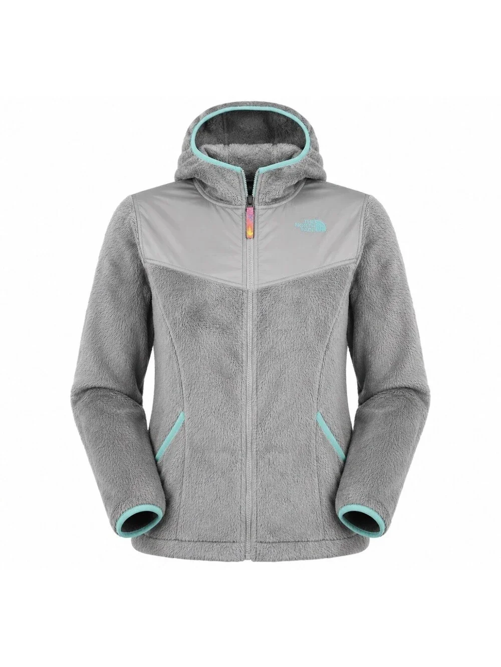 The North Face Girls XL 18 Gray Turquoise Fleece Full Zip Hooded Jacket